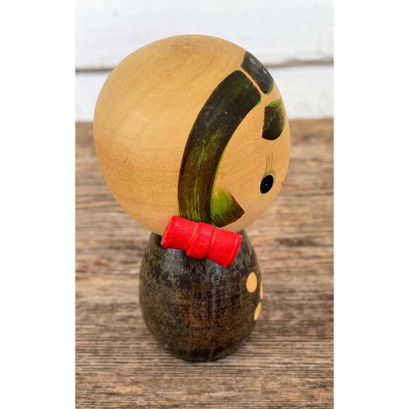 Vintage 1960s Japanese Kokeshi Doll Wood Girll Pigtail Bows 4" - Picture 6 of 9
